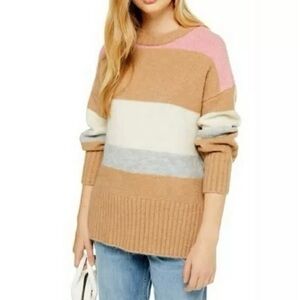 Topshop Supersoft Crewneck Sweater Colorblock Stripes XS
